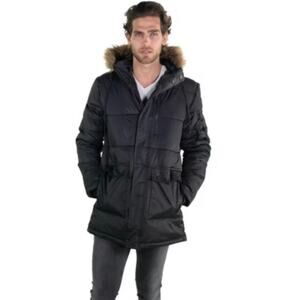 MEMBERS ONLY Sz Medium Mid Length Hooded Puffer Coat Parka Jacket Gray